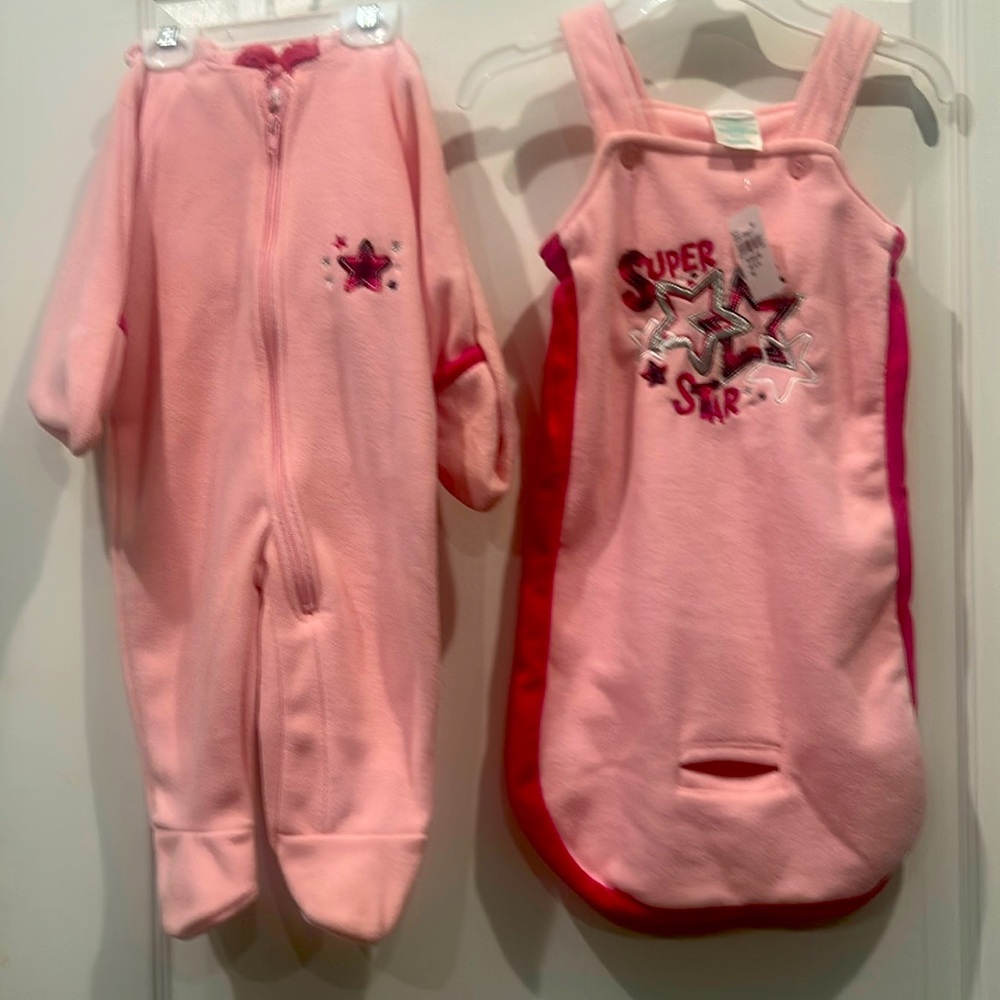 Okey-dokey, infant 6 - 9 months pram 2 piece set snowsuit pink fleece new